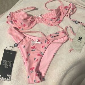 Blackbough cherry bikini top and bottom | both size XS | underwire top feature